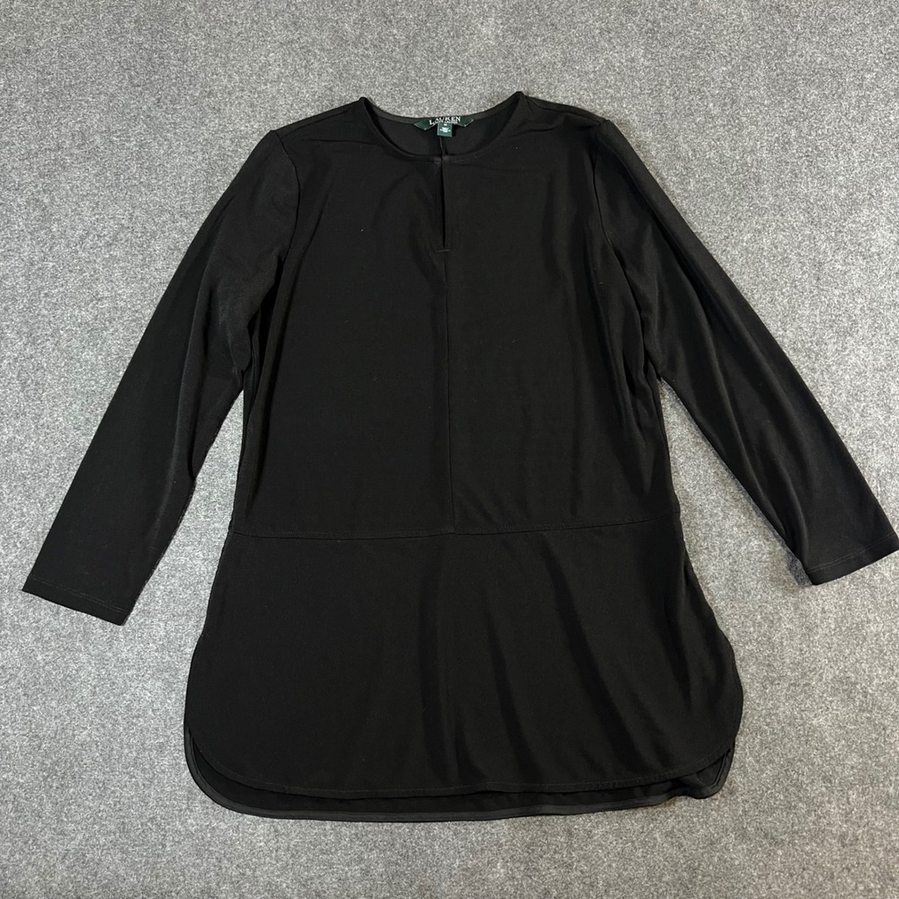 Lauren Ralph Lauren Womens Black Drop Waist Keyhole Tunic Top Size M Long Sleeve